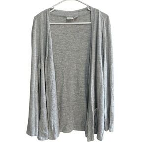 Weekends by Chico's Gray Heathered‎ Knit Cardigan Sweater Pockets Sz 3 XL Lounge